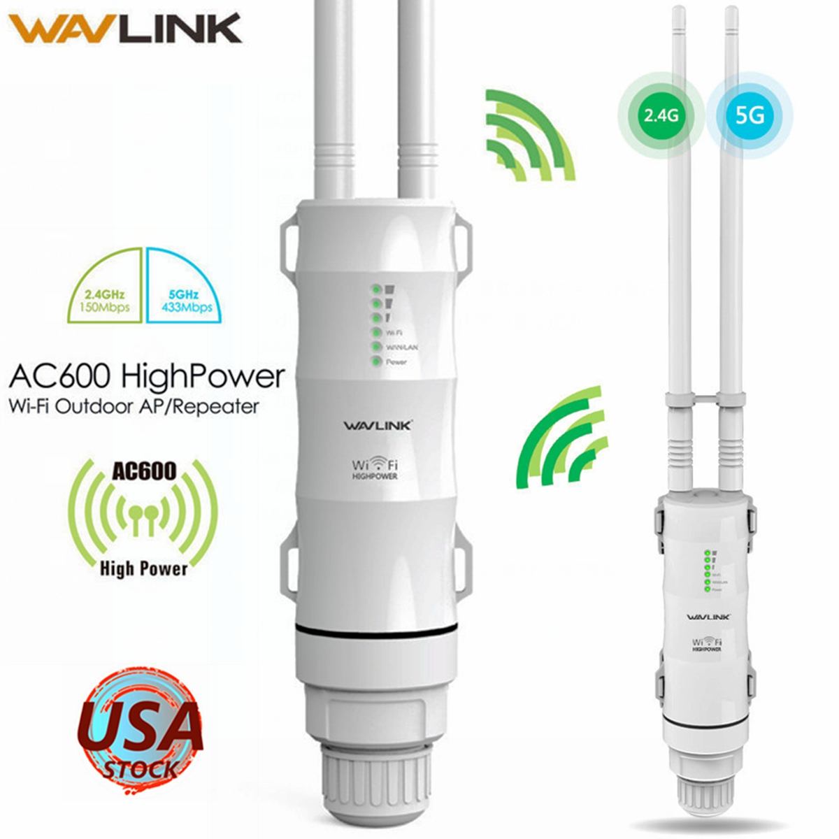 Wavlink AC600 27dBm  Wifi ߰ 2.4G/150Mbps + 5GHz /433Mbps  Wifi  (WISP Outdoor Wifi Extender )